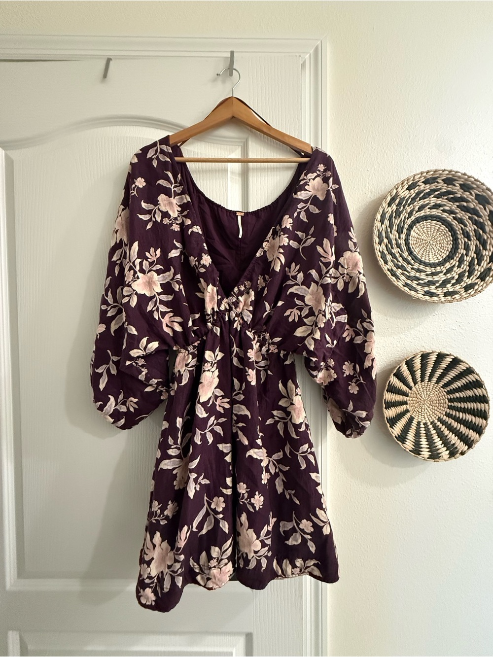 Free People Plum Floral Mini Dress with Blush Flowers
